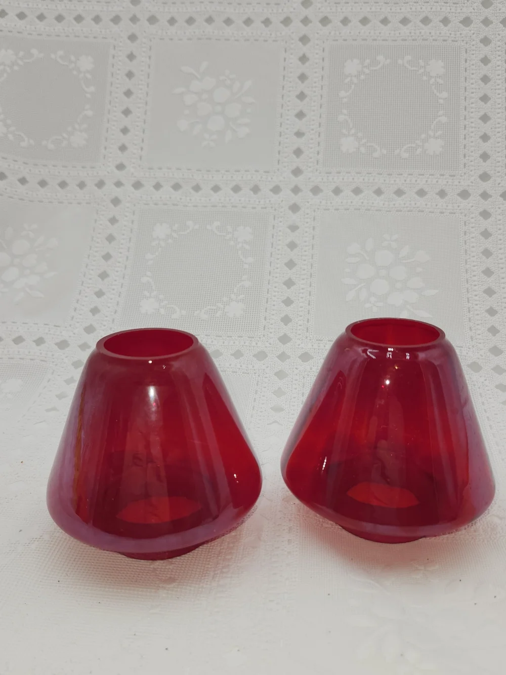 2 Vintage Red Glass Lamp Shade Fairy Lamp 3.5 in wall sconce candle holder